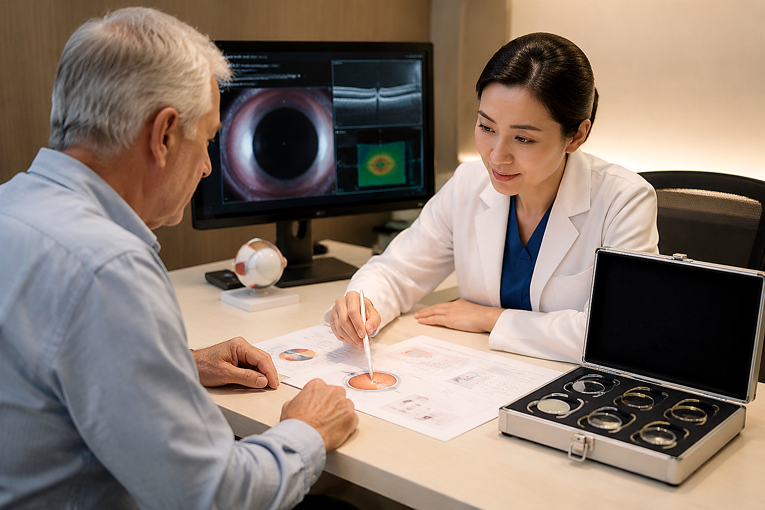 Ophthalmology consultation with intraocular lens options for cataract surgery