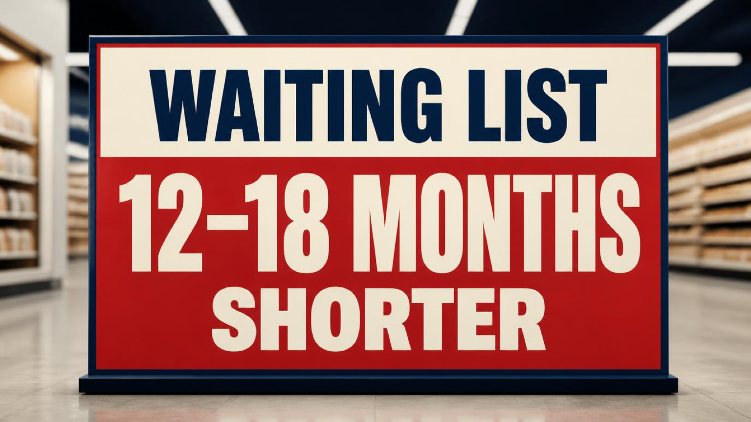 Waiting list sign showing 12 to 18 months shorter